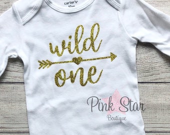 Gold Wild One Birthday Shirt - Pink Cheetah Hair Bow