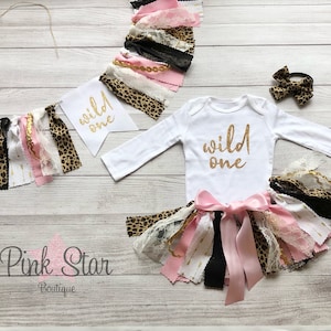 Pink and Gold Wild One Birthday Tutu Outfit - Cheetah High Chair Banner