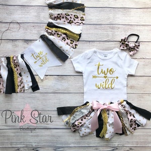 Pink and Gold Cheetah Two Wild Birthday Outfit - Leopard Print High Chair Banner