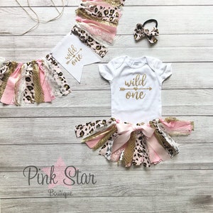 Pink and Gold Wild One Birthday Tutu Outfit - Cheetah High Chair Banner