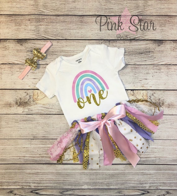 Pink Purple Rainbow birthday Tutu Outfit Mint and Blue