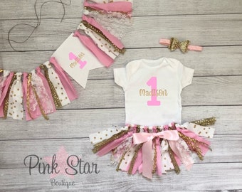 Pink and Gold Personalized First Birthday Tutu Outfit