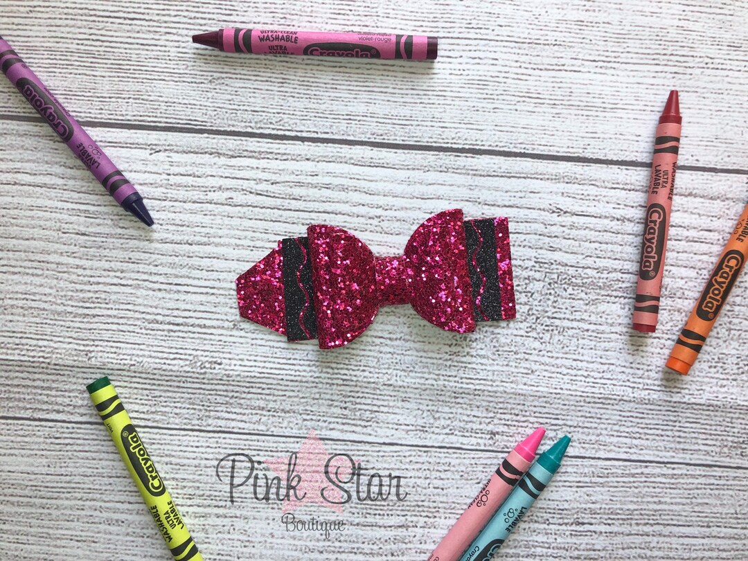 Pink Crayon Hair Bow Glitter Hair Bow Back to School Hair Bow Fuchsia Pink Bow Etsy