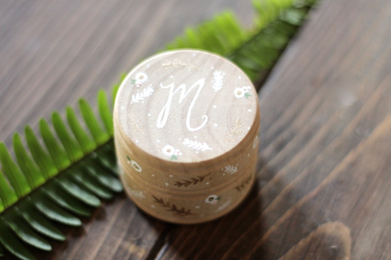 Floral Monogram Wedding Ring Boxes Ring Bearer Box Ring Holder Woodland Wedding Floral Box Wedding Ring Bearer Box Rustic Wedding
