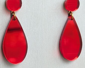 Red or Purple Mirror Flamenco Earrings | Spanish Feria Jewelry | Lightweight Dangles