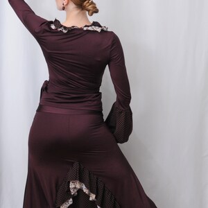 Flamenco performanc costume, eggplant, brown, polka dots, strechable, M, From Spain, hand made image 2