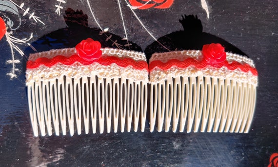 Flamenco Inspired Red Cream white Decorative Hair Combs Peinetas Set feria White Flamenco Hair Comb – Spanish Peineta, Dance Accessory  main image 2