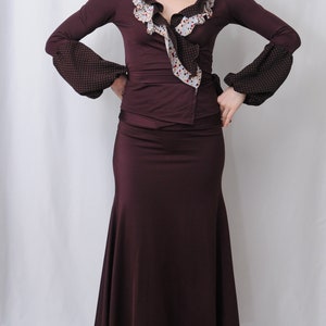 Flamenco performanc costume, eggplant, brown, polka dots, strechable, M, From Spain, hand made image 6