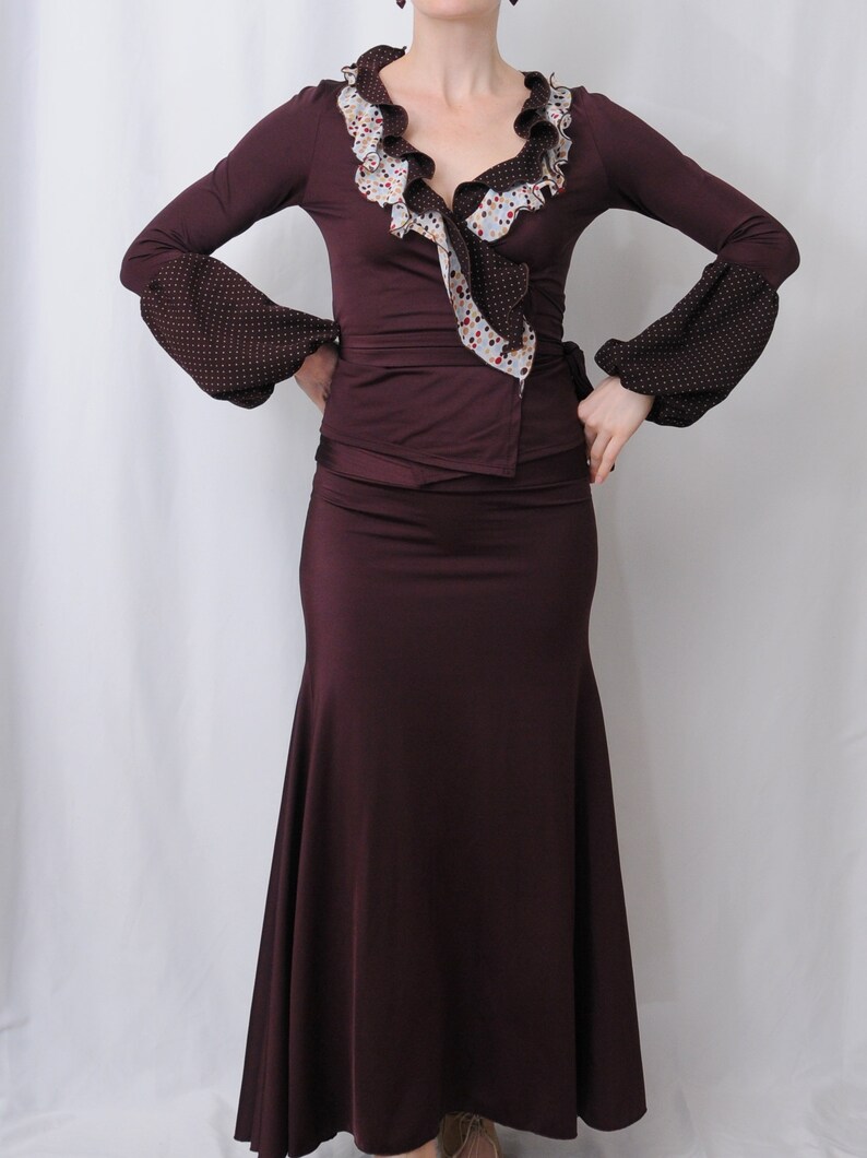 Flamenco performanc costume, eggplant, brown, polka dots, strechable, M, From Spain, hand made image 6