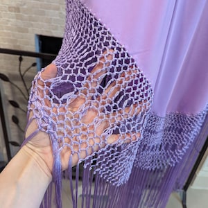 Huge handmade Spanish Mantón de Manila | Silk Fringes Square Shawl by Juan Foronda | Purple | 140 cm | Made in Seville Spain |
