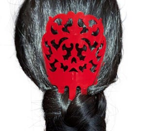 Red Medium Size Flamenco Peineta | Colorful Spanish Feria Hair Comb | Made in Seville