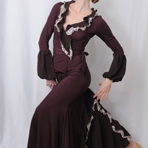 Flamenco performanc costume, eggplant, brown, polka dots, strechable, M, From Spain, hand made image 5