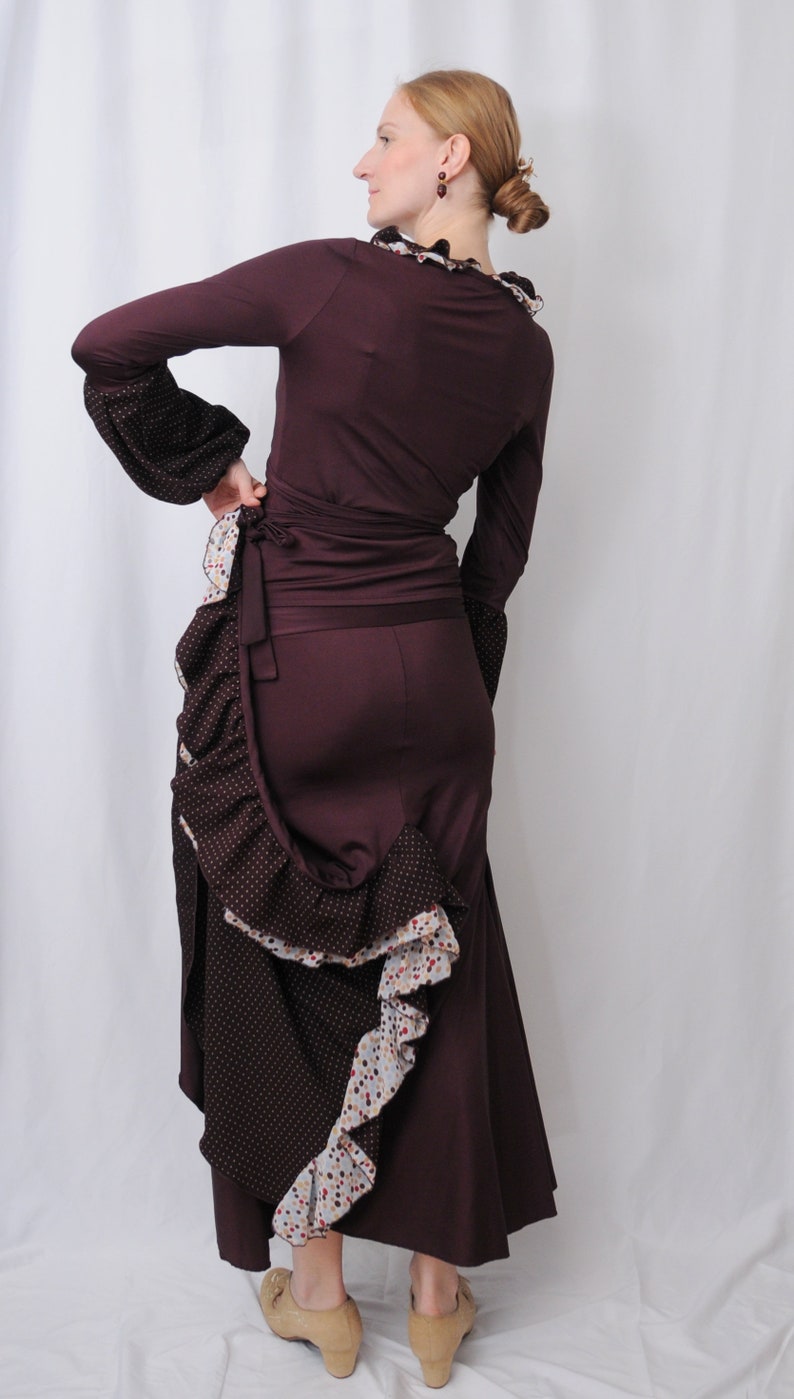 Flamenco performanc costume, eggplant, brown, polka dots, strechable, M, From Spain, hand made image 10