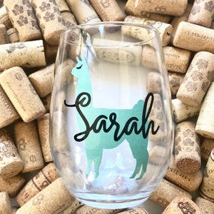 Personalized Llama Wine Glass | Llama Wine Glass | Llama Bachelorette Party | Llama Gifts | Llama Party Favors | Stemless Wine Glass