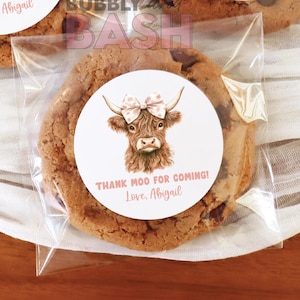 Coquette Highland Cow First Birthday Favors Labels Stickers Thank You Stickers Favor Labels Thank Moo Cow Birthday Sticker For Favors BB1136