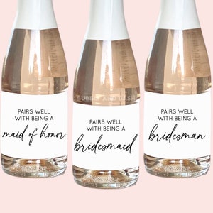 Bridesmaid Mini Champagne Labels | Pairs Well With Being A Bridesmaid Proposal Bottle Labels | Bridesmaid Gift Bottle Stickers Labels BB031