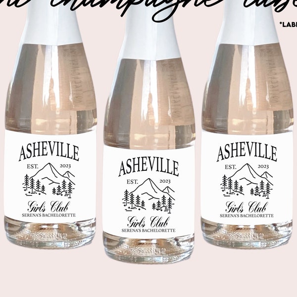 Custom Asheville Mountain Bachelorette Mini Champagne Labels Country Club Bachelorette Party Bachelorette Wine Labels Bachelorette Favors