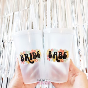 Retro Bride Babe Cups Groovy Disco Bachelorette Party Cups Space Cowgirl Bachelorette  Stadium Cups With Lids Retro 90s Groovy Favors