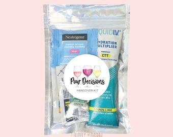 Pour Decisions Hangover Kit Bag | Bachelorette Hangover Kit | Hangover Recovery Kit | Bachelorette Party Favors | Wine Bachelorette