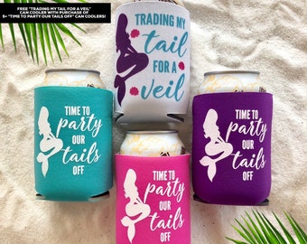 Time To Party Our Tails Off Can Coolers | Mermaid Bachelorette Party | Bachelorette Party Favors | Bachelorette Can Cooler | Mermaid Cooler