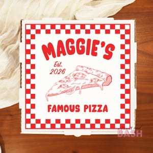 Name Pizza Box Labels Famous Pizza Birthday Pizza Sticker Party Pizza Box Personalized Custom Pizza Box Pizza Party BB1665
