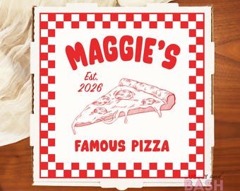 Name Pizza Box Labels Famous Pizza Birthday Pizza Sticker Party Pizza Box Personalized Custom Pizza Box Pizza Party BB1665