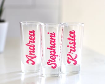 Personalized Bachelorette Party Shot Glasses Favors Favor Glass Bridesmaid 21st Birthday Girls Trip Shot Glasses Bridesmaid Proposal Gift