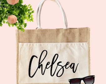 Personalized Burlap Jute Tote Bag | Customized Jute Bag | Personalized Beach Tote Bag | Georgia Bachelorette | Beach Bags | Savannah Atlanta
