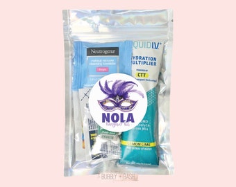 NOLA New Orleans Hangover Kit Bag | Bachelorette Hangover Kit | Hangover Recovery Kit | Bachelorette Party Favors | Mardi Gras | Bourbon