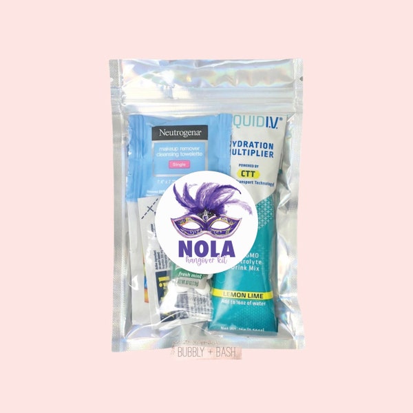 NOLA New Orleans Hangover Kit Bag | Bachelorette Hangover Kit | Hangover Recovery Kit | Bachelorette Party Favors | Mardi Gras | Bourbon