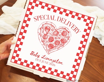 Pregnancy Announcement Pizza Box Labels Baby Shower Pizza Box Special Delivery Pizza Baby Shower Baby Reveal Announcement Pizza Box BB1639