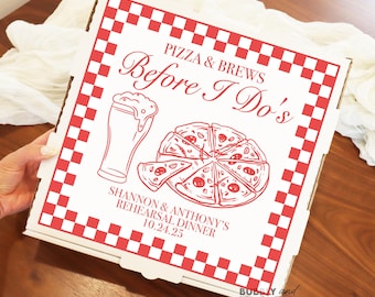 Pizza Rehearsal Dinner Wedding Pizza Box Labels Brews Before Wedding Pizza Sticker Wedding Pizza Box Personalized Custom Pizza Party BB1627