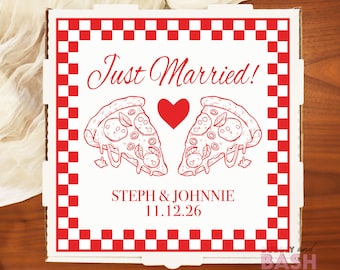 Just Married Pizza Box Labels That’s Amore Married Pizza Sticker Wedding Pizza Box Personalized Custom Pizza Box Pizza Elopement BB1637