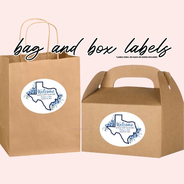 Texas Blue Floral Oval Welcome Bag And Box Labels, Stickers For Wedding Hotel Bags, Wedding Favor Labels, Wedding Favor Stickers, Wedding