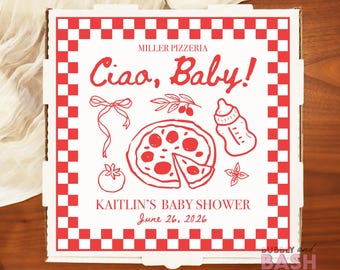 Pizza Baby Shower Pizza Box Labels Ciao Baby Pizza Sticker Baby Shower Pizza Box Personalized Custom Pizza Box Pizza Party Boxes BB1633