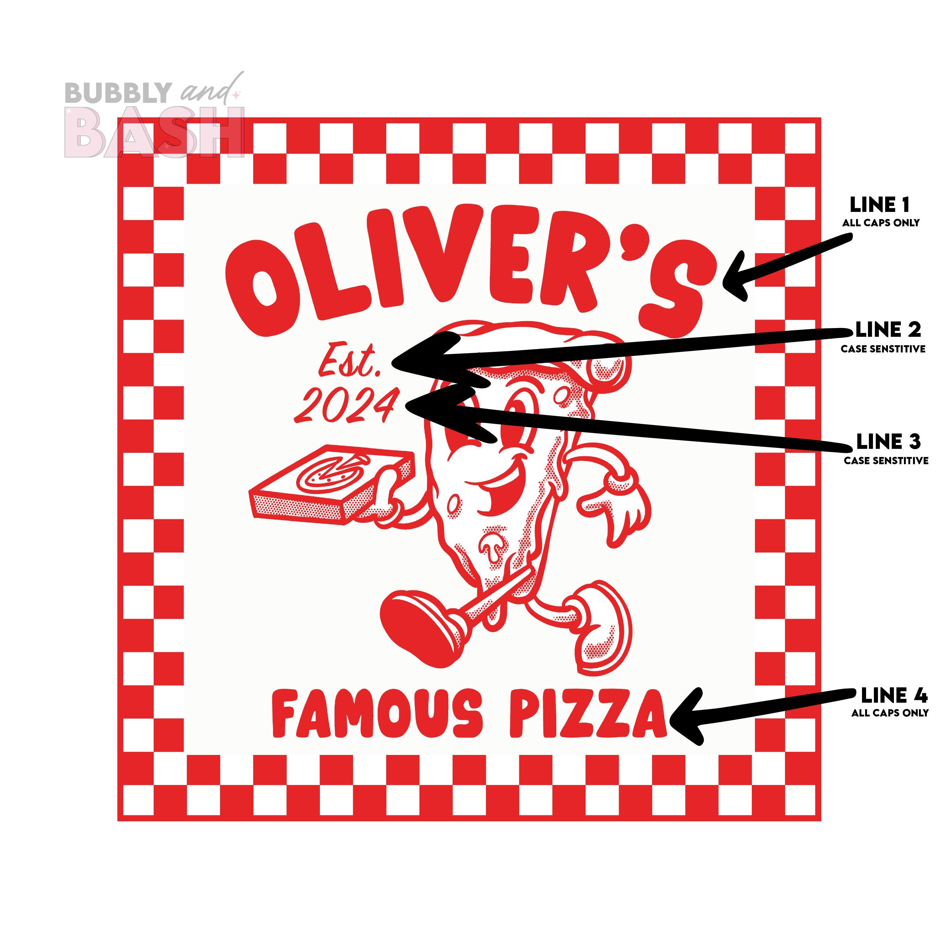 Customizable Pizza Box Label Name Pizza Box Labels Famous Pizza Birthday Pizza Sticker Party Pizza ...