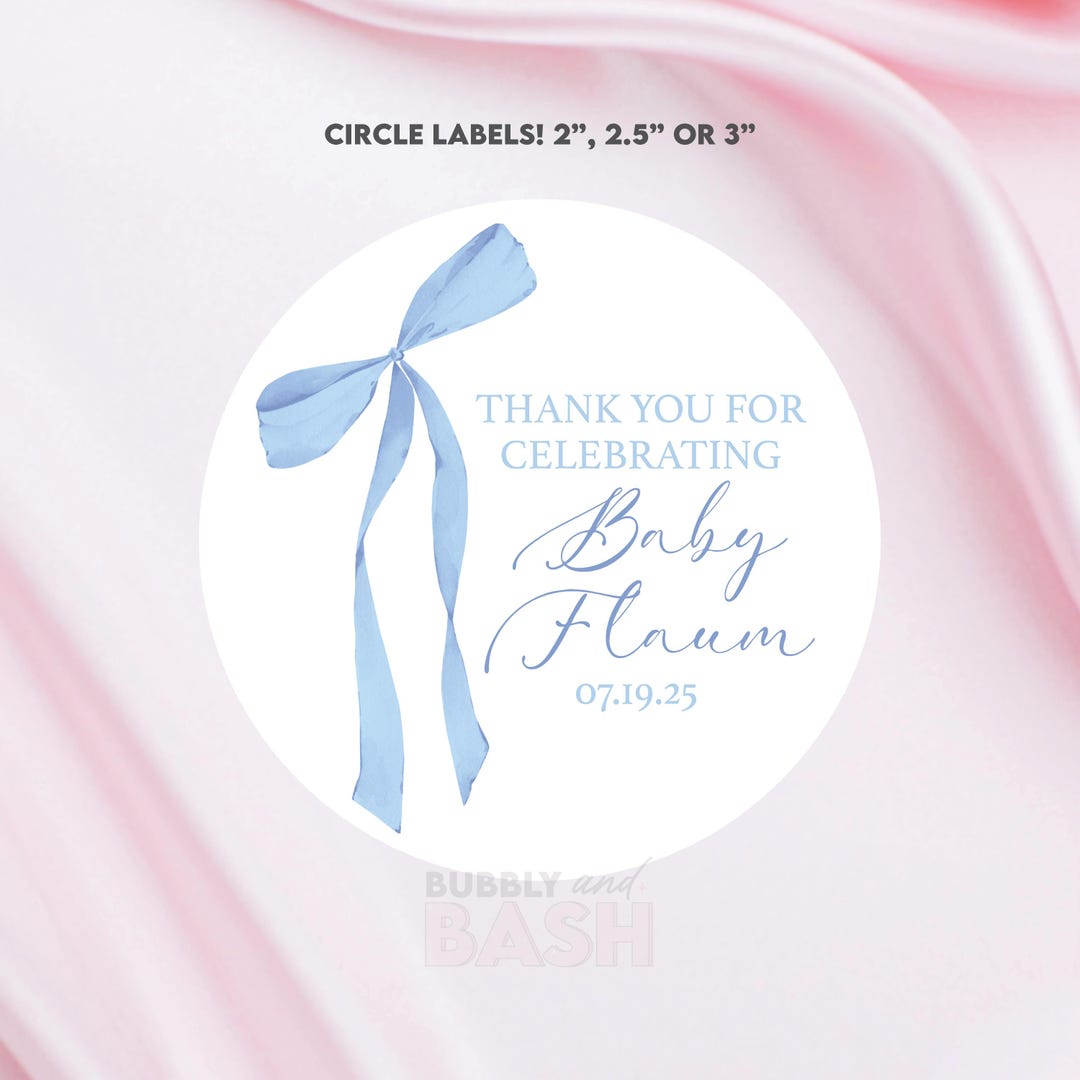 Bow Baby Shower Favors Labels Stickers Baby Boy Thank You Stickers ...