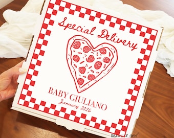 Pregnancy Announcement Pizza Box Labels Baby Shower Pizza Box Special Delivery Pizza Baby Shower Baby Reveal Announcement Pizza Box BB1650