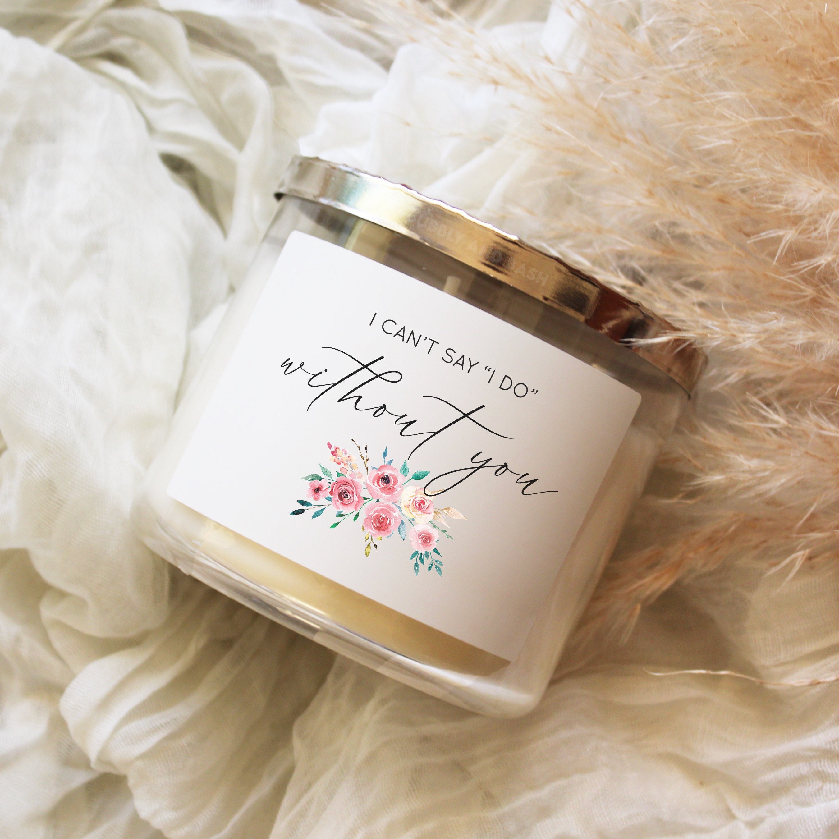 Bridesmaid Candle Label Pink Greenery I Cant Say I Do - Etsy
