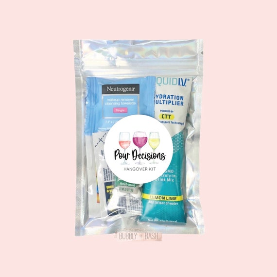 Pour Decisions Hangover Kit Bag | Bachelorette Hangover Kit | Hangover Recovery Kit | Bachelorette Party Favors | Wine Bachelorette