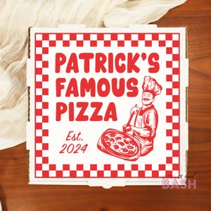 Name Pizza Box Labels Famous Pizza Birthday Pizza Sticker Party Pizza Box Personalized Custom Pizza Box Pizza Party BB1646