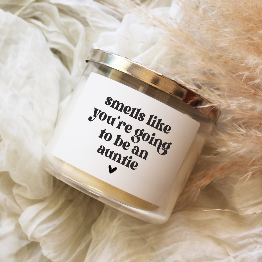 Pregnancy Baby Announcement Candle Label Gift for Auntie Aunt Smells
