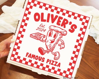 Name Pizza Box Labels Famous Pizza Birthday Pizza Sticker Party Pizza Box Personalized Custom Pizza Box Pizza Party BB1647