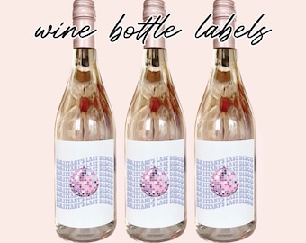 Light Purple Disco Bachelorette Party Wine Labels, Personalized Last Disco Labels, Disco Bachelorette, Retro, Groovy, Champagne Labels