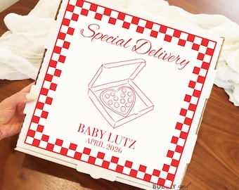 Pregnancy Announcement Pizza Box Labels Baby Shower Pizza Box Special Delivery Pizza Baby Shower Baby Reveal Announcement Pizza Box BB1649