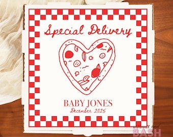 Pregnancy Announcement Pizza Box Labels Baby Shower Pizza Box Special Delivery Pizza Baby Shower Baby Reveal Announcement Pizza Box BB1644