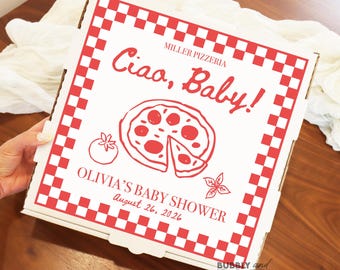 Pizza Baby Shower Pizza Box Labels Ciao Baby Pizza Sticker Baby Shower Pizza Box Personalized Custom Pizza Box Pizza Party Boxes BB1606