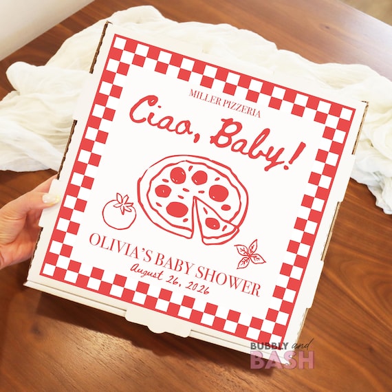 Pizza Baby Shower Pizza Box Labels Ciao Baby Pizza Sticker Baby Shower Pizza Box Personalized Custom Pizza Box Pizza Party Boxes BB1606