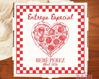 Spanish Pregnancy Announcement Pizza Box Labels Baby Shower Pizza Box Special Delivery Pizza Baby Shower Baby Reveal Pizza Box BB1638