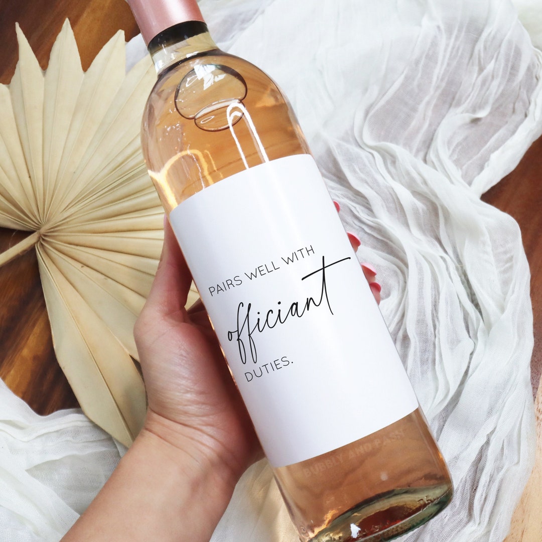 Pairs Well With Officiant Duties Wine Label Officiant Gift Wedding Wine Label Gift for Her Gift